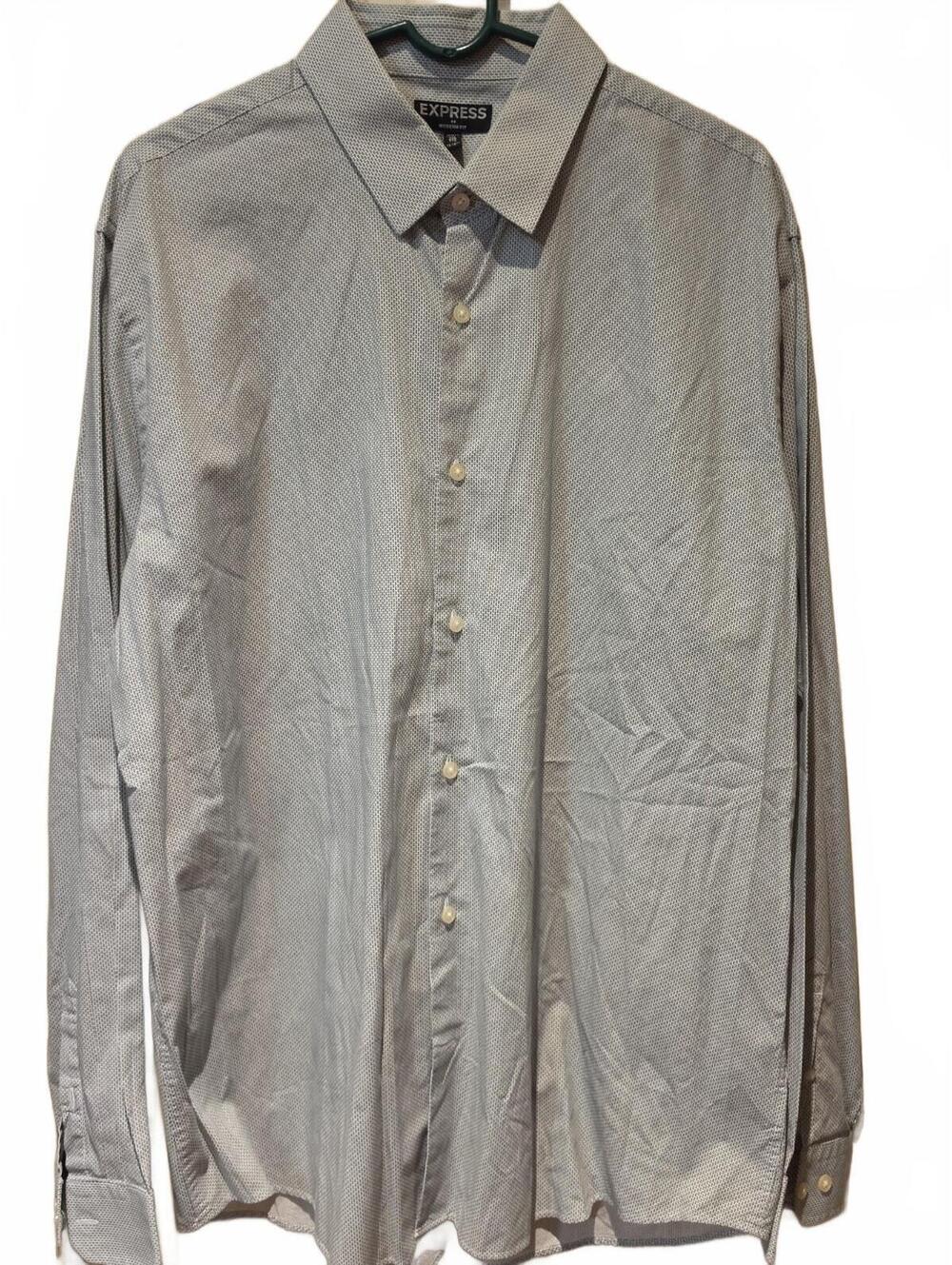 Express Long Sleeve Button Up Modern Fit White Blue  Dot Print Dress Shirt XXL